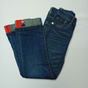 Gymboree Girls Straight Leg Stretch Jeans Button Dtail Denim adjstble waist sz 6